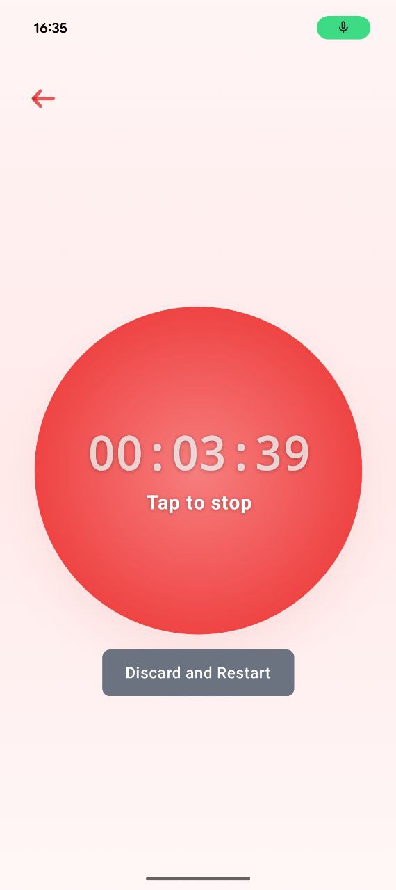 Recording view with large red record button.